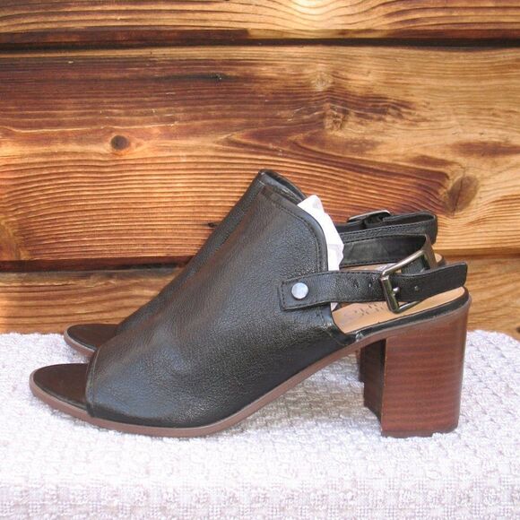 Franco Sarto Black Leather Block Heel Sandals - Picture 2 of 10